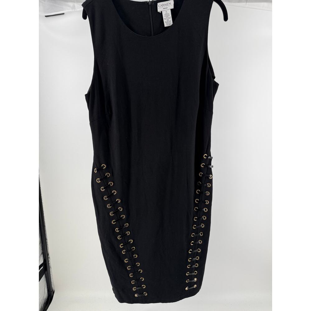 Carmen Marc Valvo Black Lace Up Sheath Cocktail Dress Goth XL